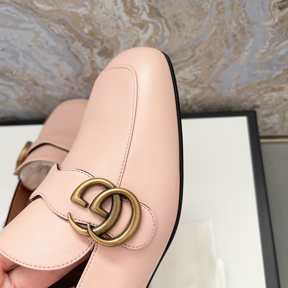 New! Gucci GG Marmont Malaga Kid Pink Leather Womens Loafers - Picture 10 of 10